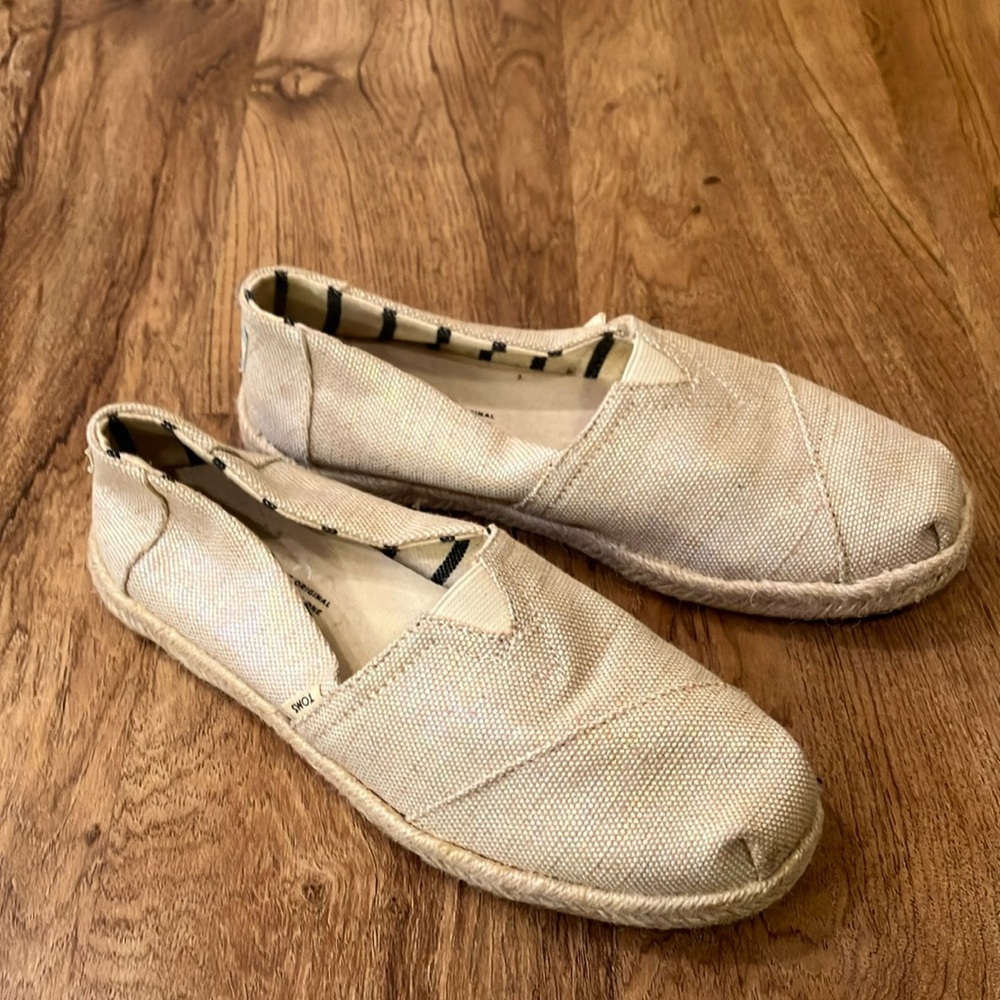 Toms cream sparkle espadrille shoes women’s 7.5 classic alpargata striped lining